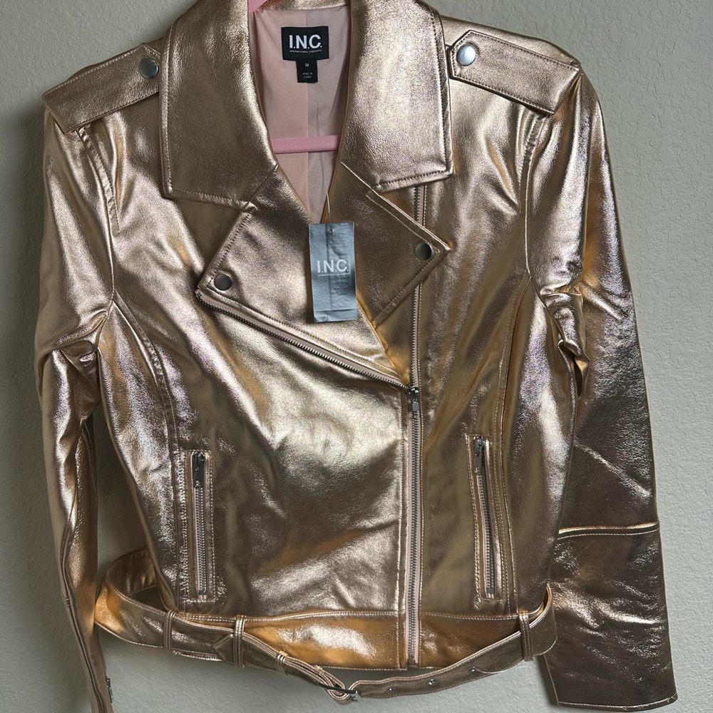 INC International Concepts Women's Shimmering Gold Moto Jacket